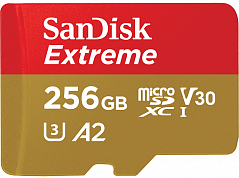  Карта памяти SanDisk Extreme microSDXC Class 10 UHS Class 3 V30 A2 160MB/s 256GB + SD adapter